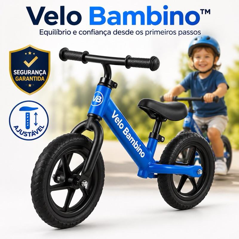Bicicleta de Equilíbrio Infantil Sem Pedal Velo Bambino™ Azul Ajustável 2 a 5 Anos Segurança e Coordenação Motora