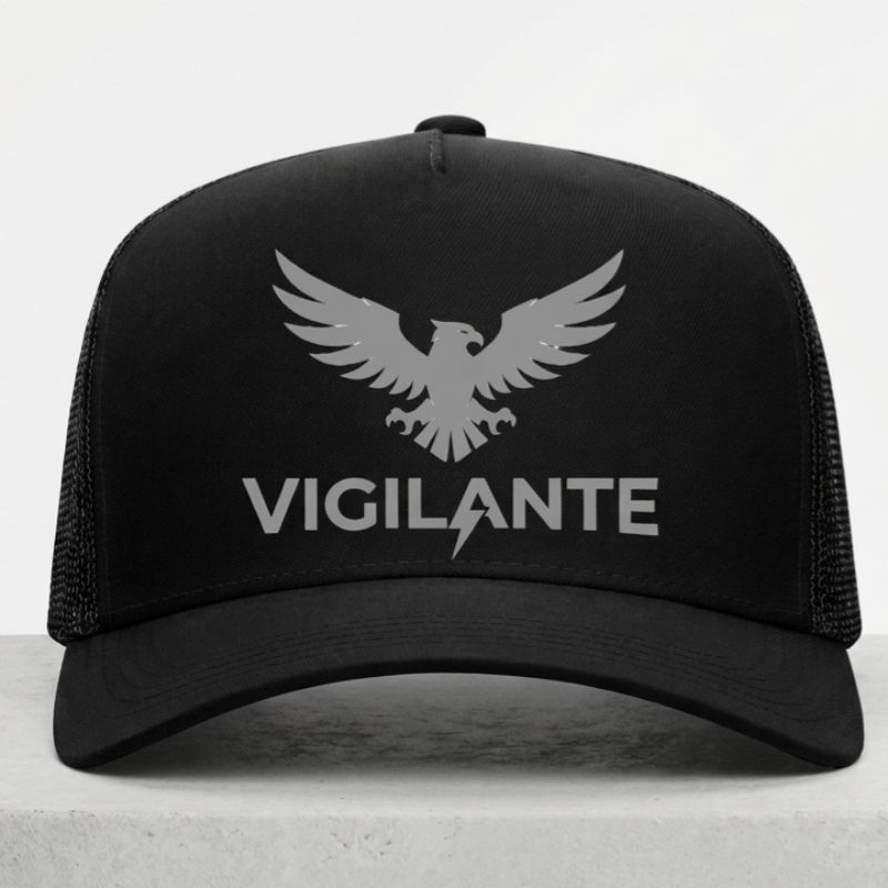 Boné Trucker Vigilante Refletivo Preto Profissional Segurança Vigia Porteiro