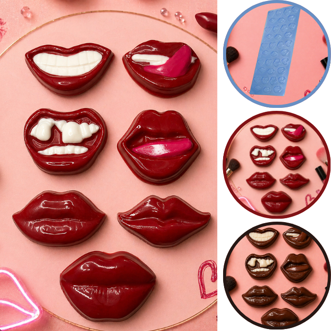 Forma Placa De Modelagem Para Chocolate Des Festas, Decoração e Confeitaria BOCAS - CÓD P868 (CHOCO)