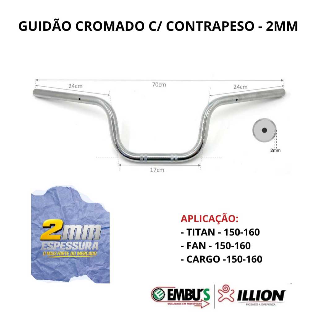 GUIDAO COM CONTRAPESO TITAN 160/FAN 160/START 160 16-24/TITAN/FAN 150 04-15/GARGO 150-160 CROMADO
