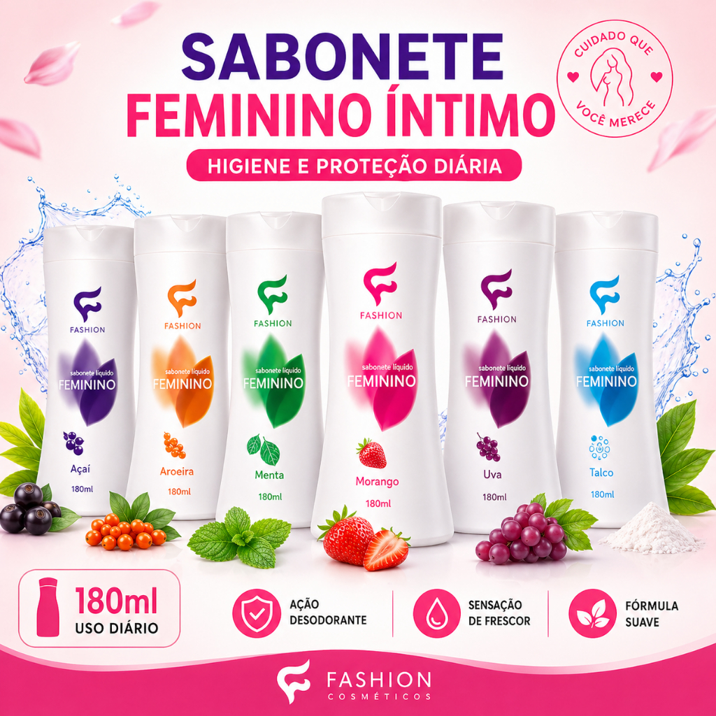 Sabonete Feminino Íntimo 180ml Diversas Fragrâncias Fashion Cosméticos