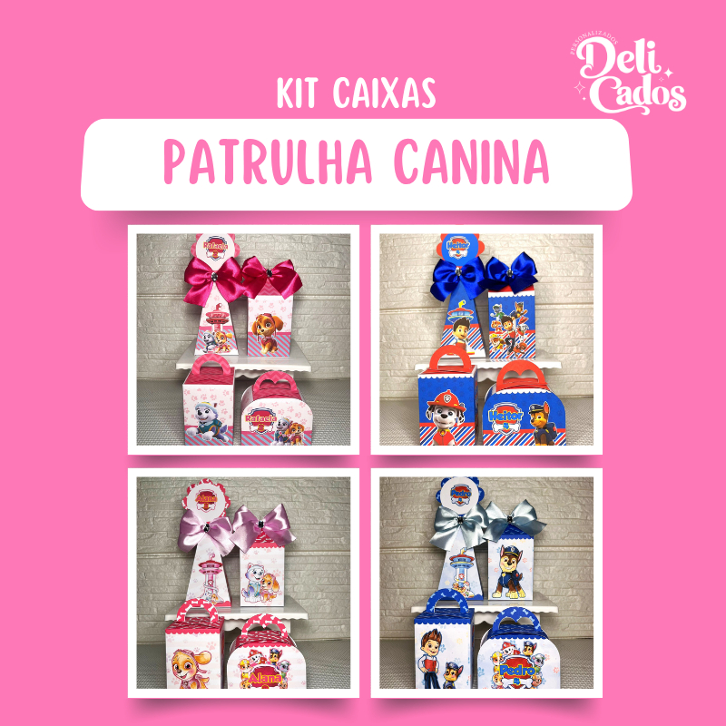 Kit Caixas Personalizadas PATRULHA CANINA MENINO PATRULHA CANINA MENINA ROSA E AZUL AQUARELA - Lembrancinhas Caixinhas