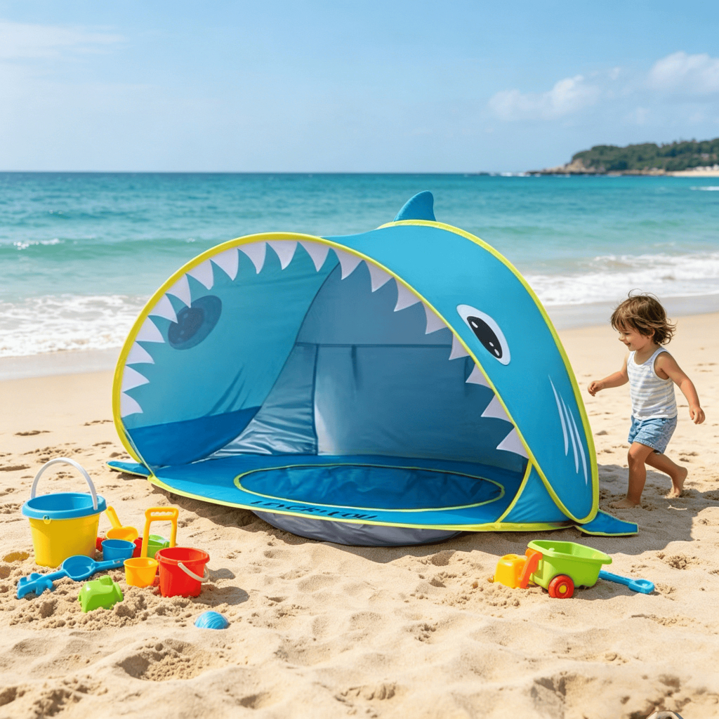 Barraca De Praia Jardim Portátil Para Bebês e Crianças Com Piscina Simples/ Baleia