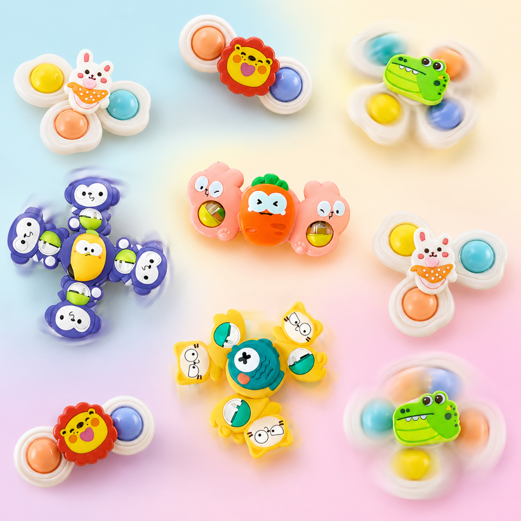 3/6 Peças Spinner Fidget Toys Brinquedo para Banho Bebes Spinner com Ventosas para bebes