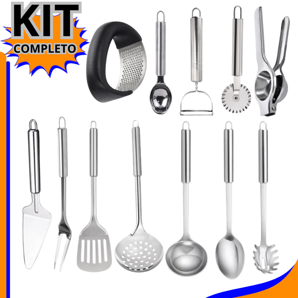 Kit Cozinha Inox Completo 12 Peças Profissional Não Enferruja Alta Qualidade
