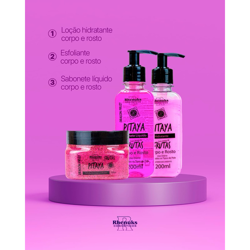 Kit Rhenuks Cosmeticos Pitaya: Sabonete, Hidratante e Esfoliante