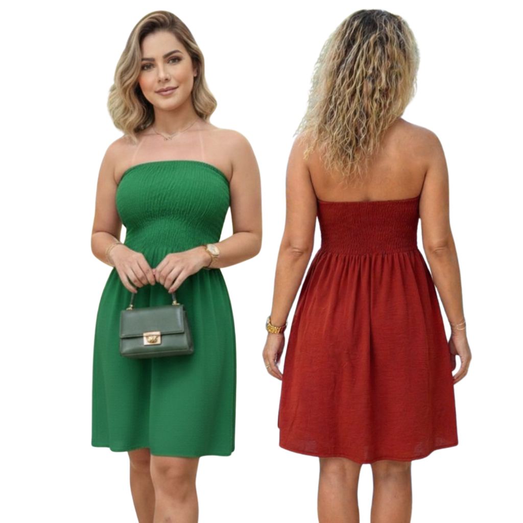 KIT 2 Vestidos Curto Feminino Tomara Que Caia Lastex Dunas Moda Verão Tamanho Único 36 ao 42