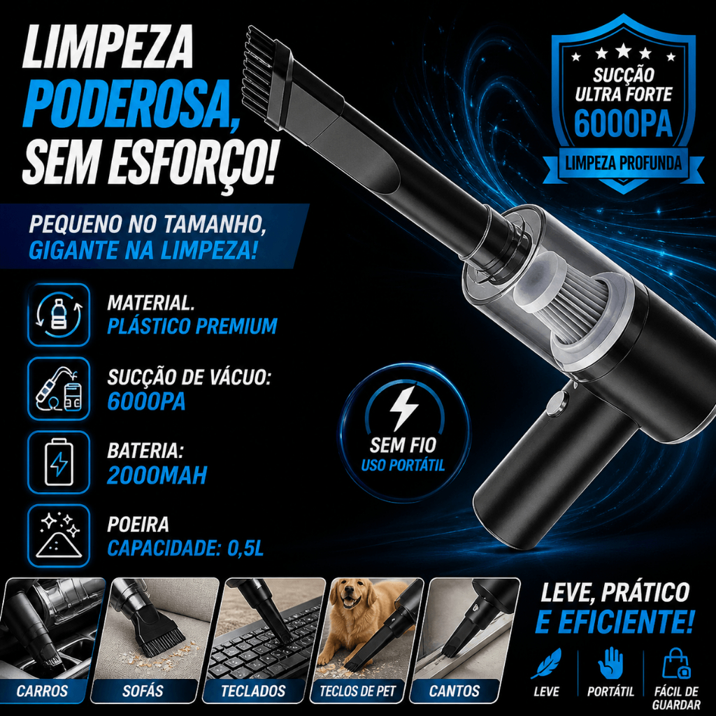 Mini Aspirador Automot Portátil Potente Recarregável Bivolt