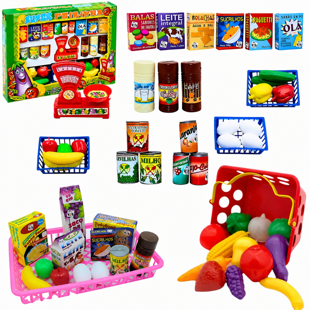 Kit 12/13/32 pçs Mini Mercado Mercadinho Comidinhas Feirinha Brinquedo Infantil Interativo Presente