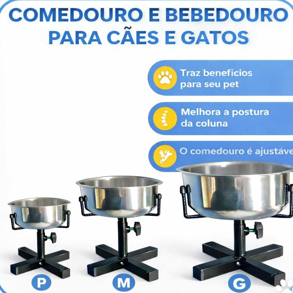 Comedouro ou Bebedouro  Pet Com Regulagem Ajustavel  Elevado Para Caes e Gatos