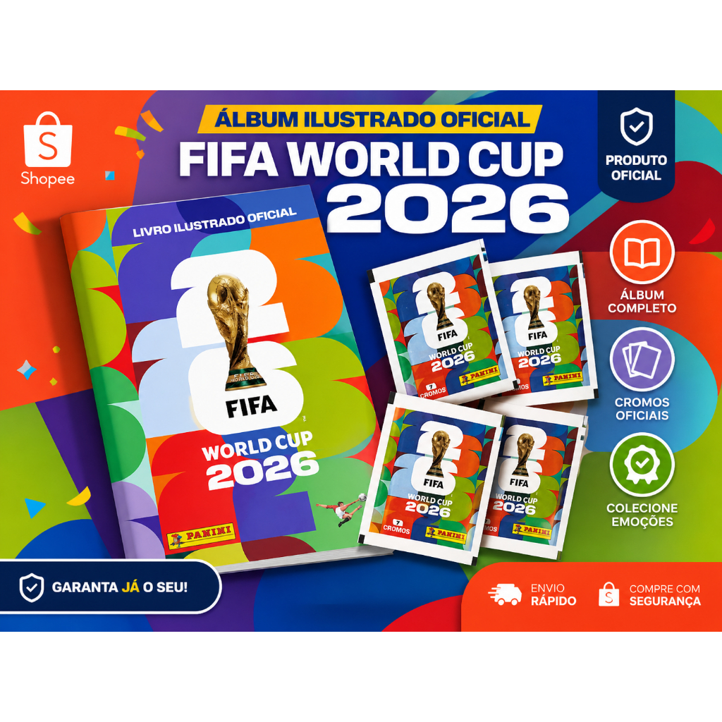 Álbum Copa do Mundo 2026 + 6 Pacotes de Figurinhas oficial.