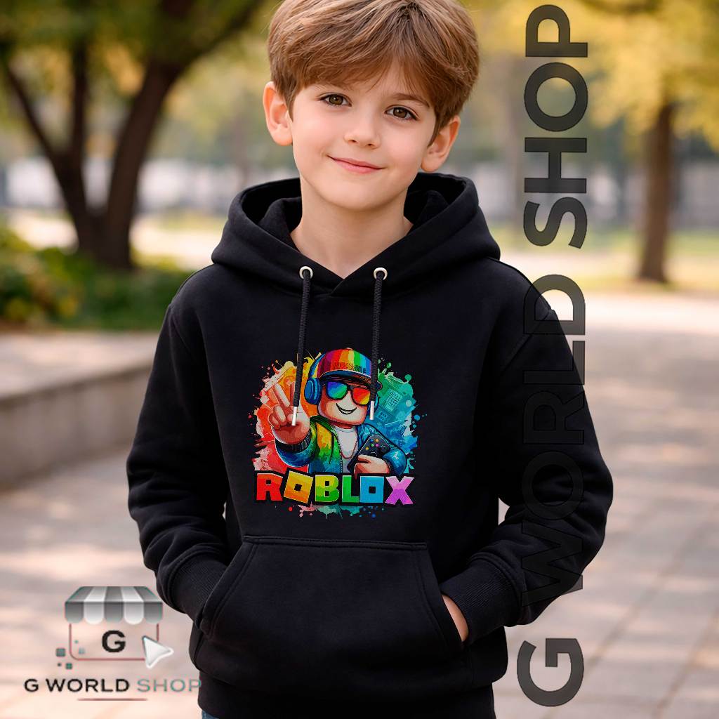 Moletom Com Capuz Estampado Jogo Roblox Game Gamer Blusa de Frio Canguru Flanelado Infantil Qualidade Premium