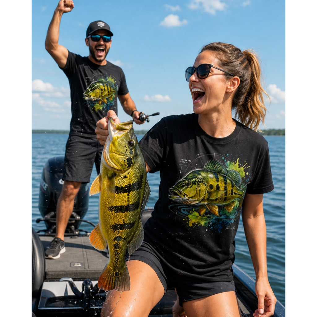 Camiseta-pescaria-- unisex100% Algodão-Confortável-Caimento Perfeito-qualidade-feminino-masculino-tucunaré