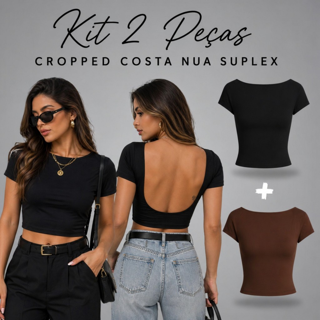 Cropped Costa Nua Baby Tee Ombro a Ombro Casual Feminina Basica Suplex Premium Tecido Duplo Manga Curta Liso