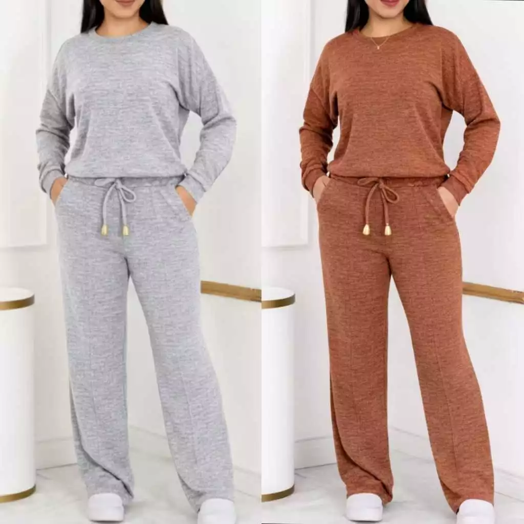 Conjunto Feminino Lanzinha Ribi  canelada Gola lisa 2 Peças Blusa e  Pantalona moda Inverno 2026 — imagem 1