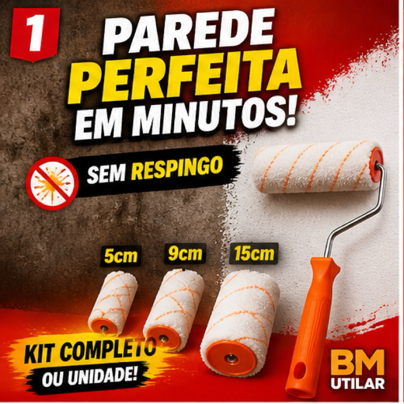 Rolo de Pintura Lã 5cm 9cm 15cm Profissional Alta Absorção Anti Respingo Parede Acrílica