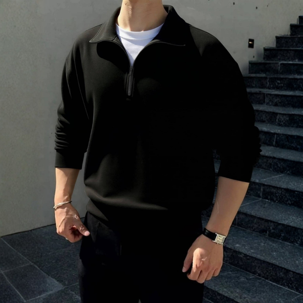 Moletom Masculino Gola Alta com Zíper Meio Zip Casual Inverno Oversized Streetwear