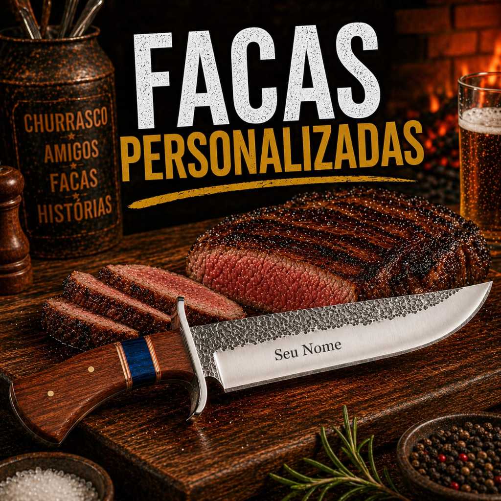 Faca Churrasco PERSONALIZADA Cabo Trabalhado Com Bainha Super Afiada 8 Polegadas