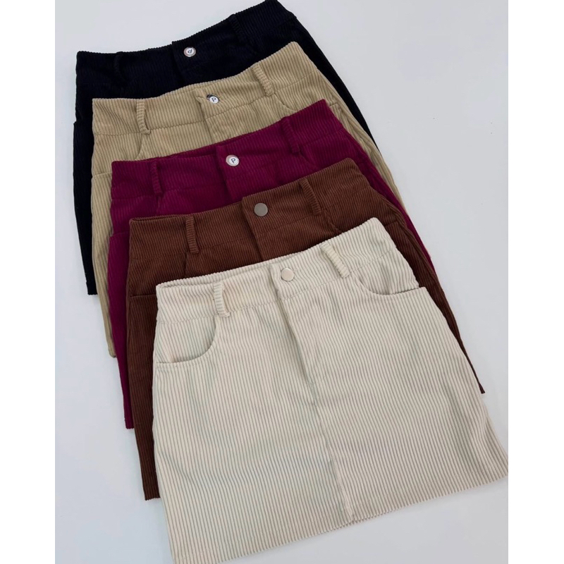 Saia Feminina Coletê Suede Cintura Alta Veludo Com Bolsos