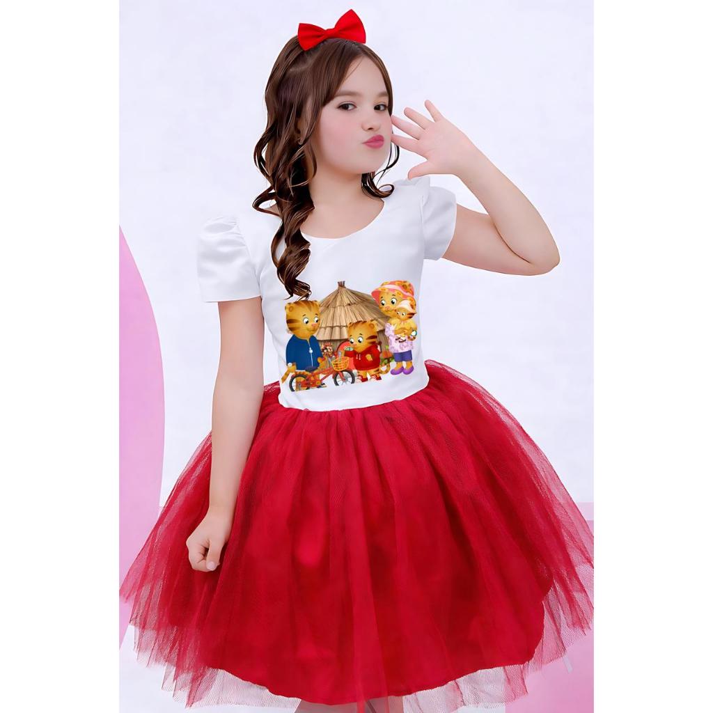 Vestido infantil Daniel tigre com manga e , modelo aniversário (com manga) - Confortável, Luxuoso e Elegante