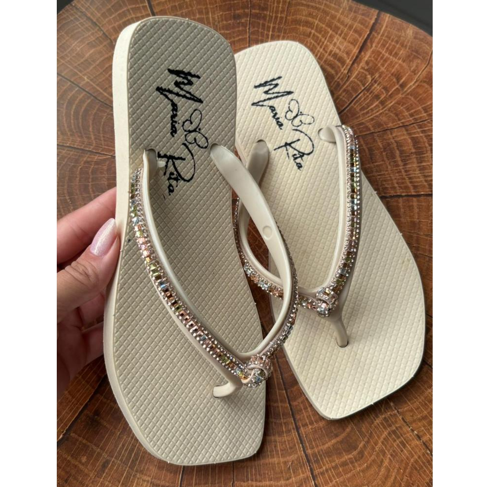 Chinelo Rasteira Feminino  de dedo Nó  Brilhante Strass Brilhante Leve Confortável Macio  F MR