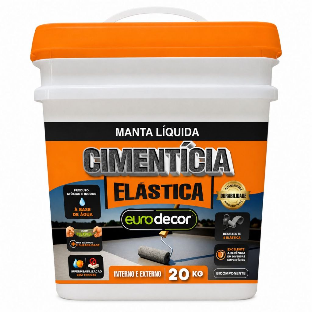 Cimento Elástico 20KG Ou 4KG Impermeabilizante Emborrachado Eurodecor de Lajes Telhados e Terraços — imagem 2 de 2