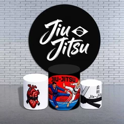 Kit Capa Painel Redondo Com Trio Capas De Cilindro Veste Fácil Sublimado Tema Jiu Jitsu Menino