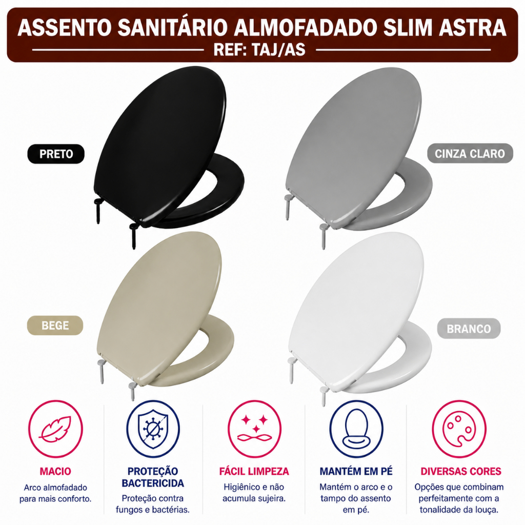Assento Sanitário Almofadado Slim Várias Cores - Astra Original