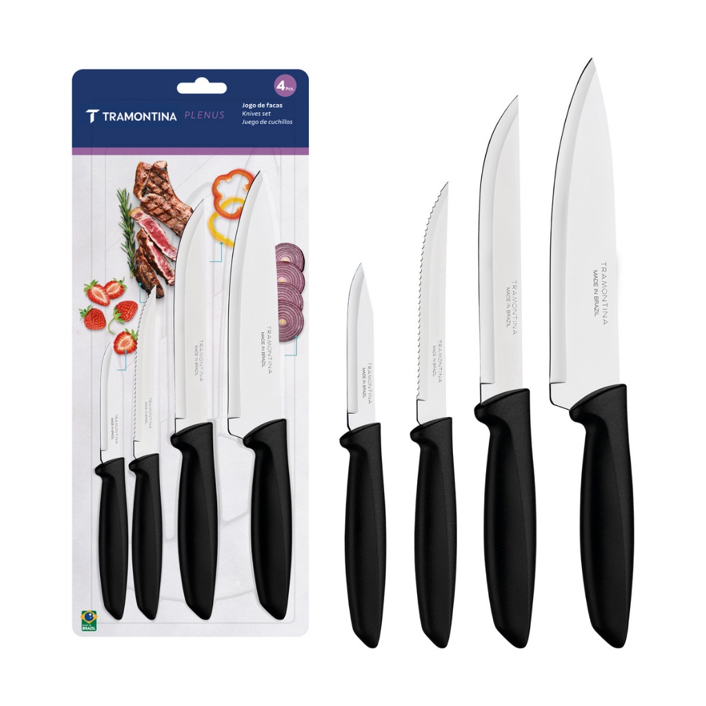 Jogo com 4 facas Tramontina Plenus peças com corte para cozinha