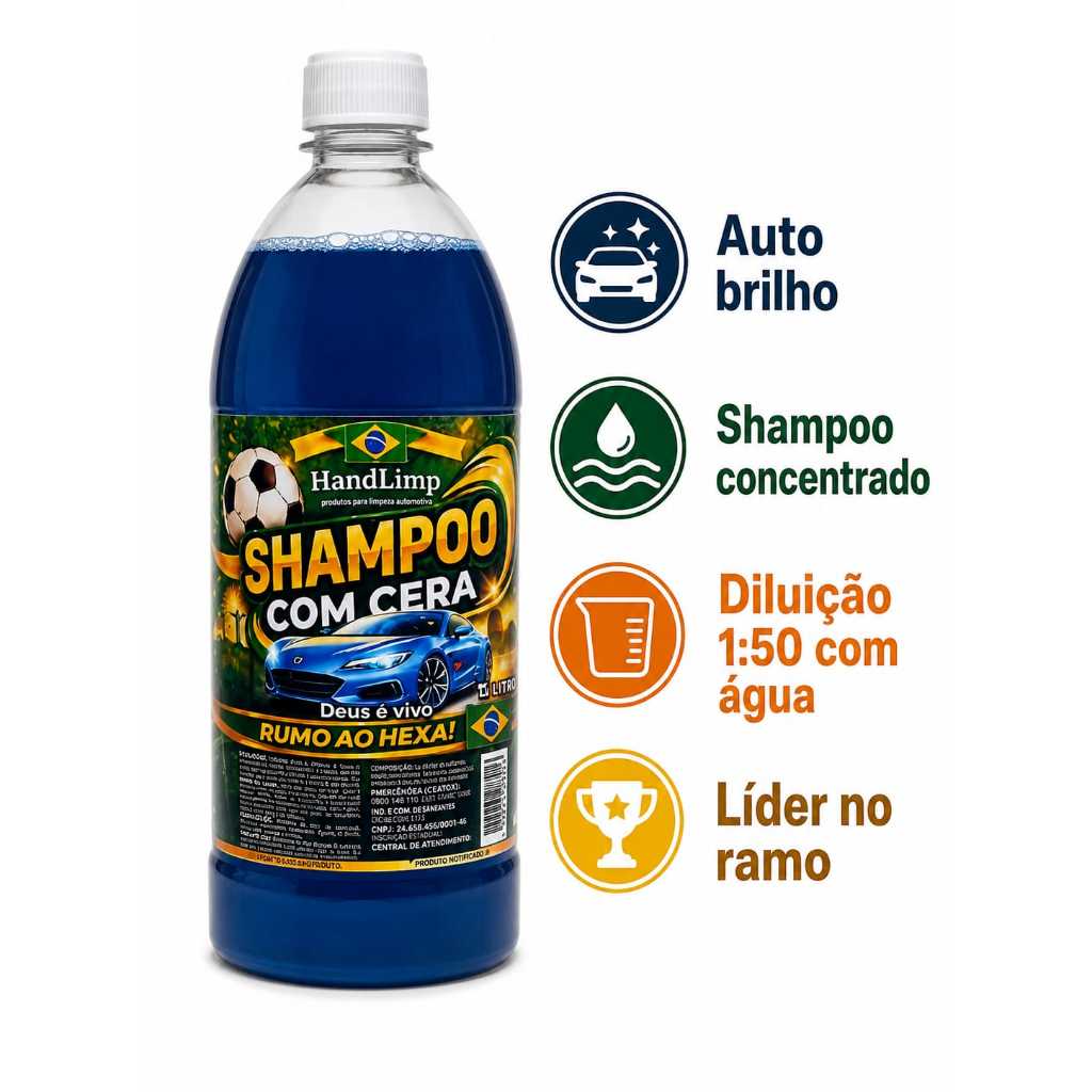 SHAMPOO AUTOMOTIVO CONCENTRADO COM CERA DE CARNAÚBA 1L RENDE 50L ALTO RENDIMENTO — imagem 2 de 2