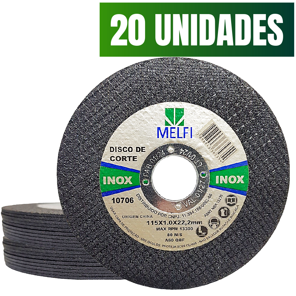 20un Disco De Corte Esmerilhadeira Inox 4.1/2 Extra Fino 1mm