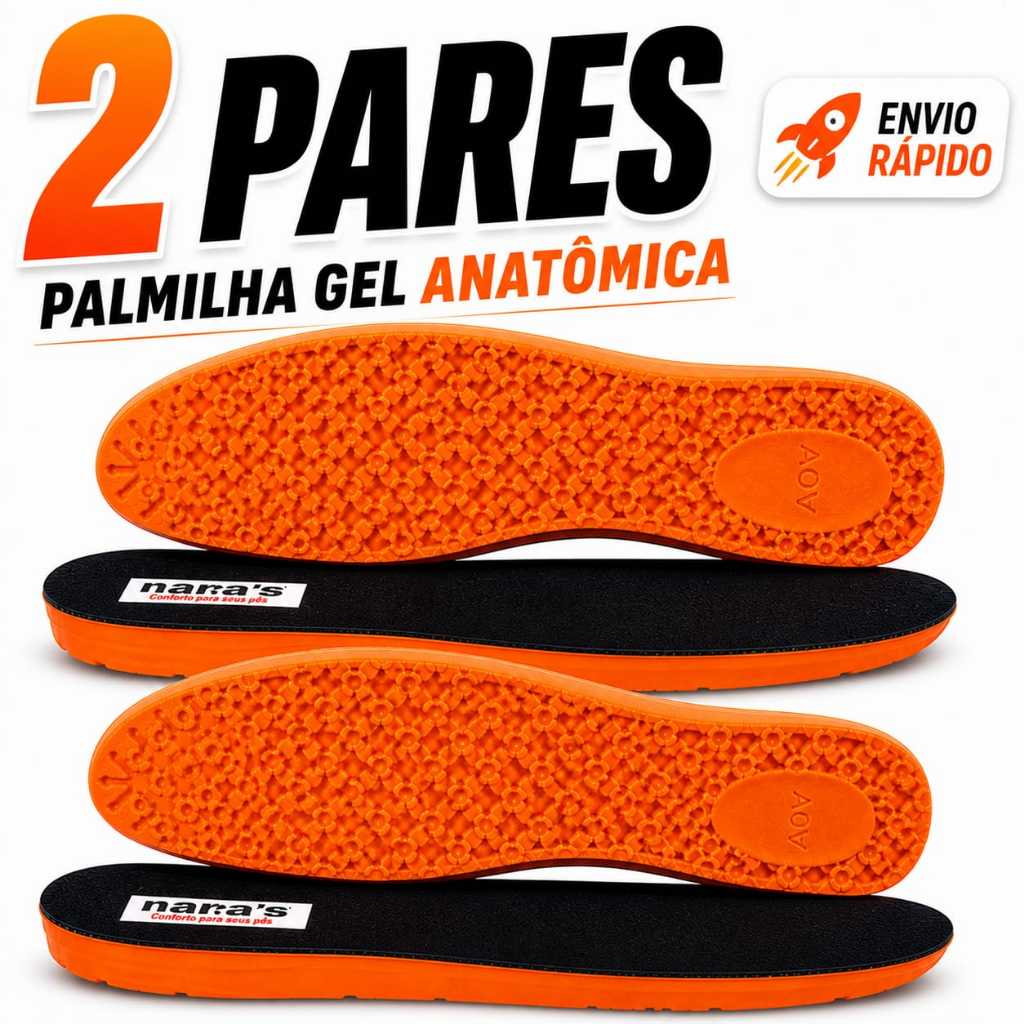 Palmilha Gel Anti Impacto Anatômica Nara’s 2 e 1 Par Ultra Conforto Tênis Bota Coturno Sapatos Botin