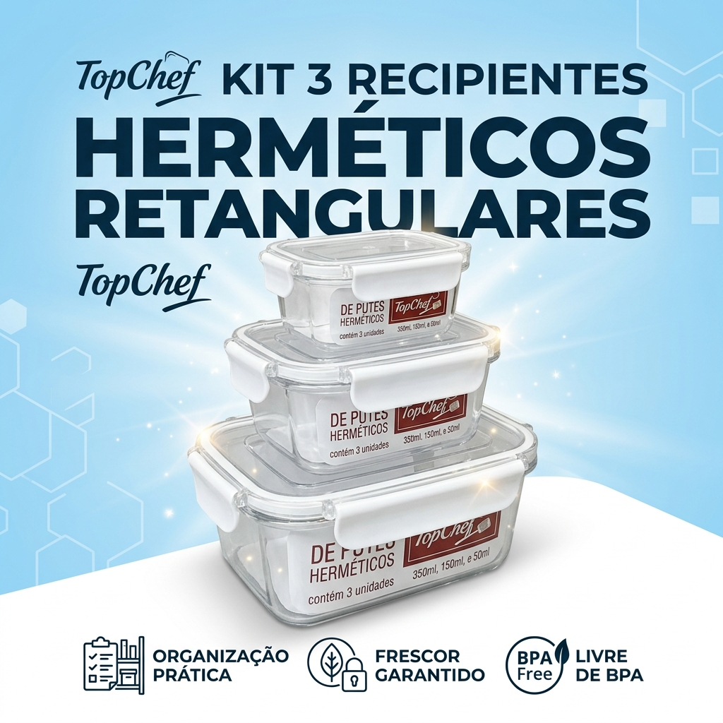 Kit 3 Recipientes Hermeticos Retangulares Organizador Cozinha Armazenamento Alimentos