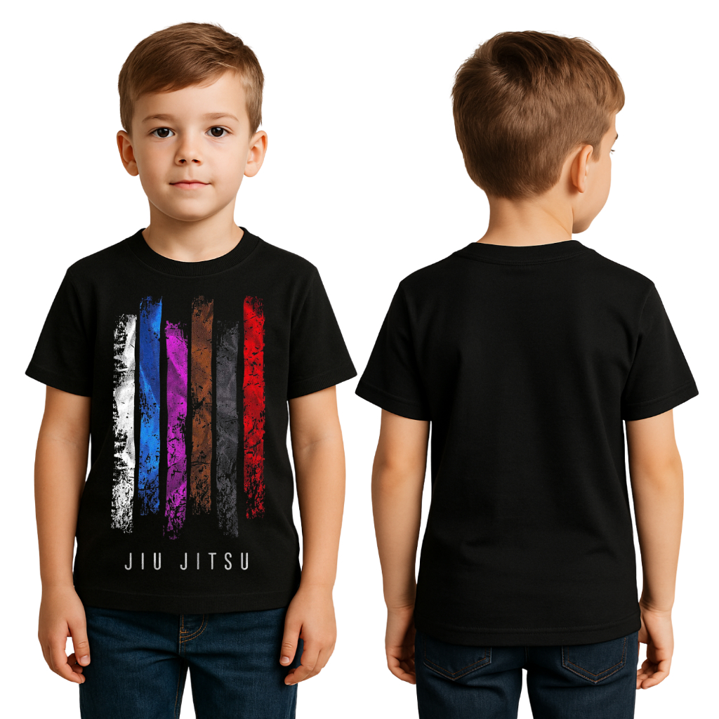 Camiseta Infantil Jiu Jitsu Faixas Branca Preta Camisa 100% Algodão