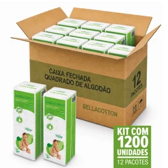 Algodão Bebê Bellacotton Quadrado 1200 Und Hipoalergênico Sem Fragrância Recém Nascido | 12 pacotes