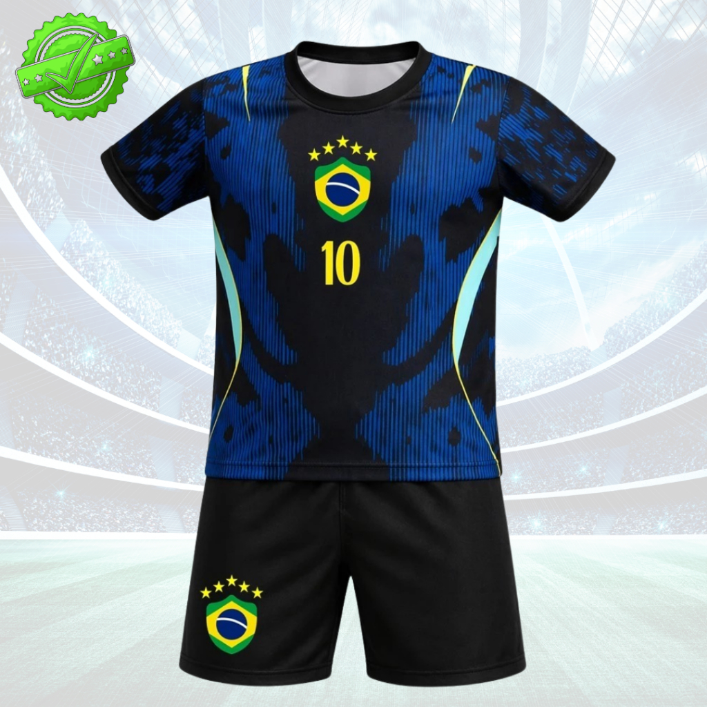 Conjunto Infantil Juvenil do Brasil Azul Novo Copa do Mundo 2026