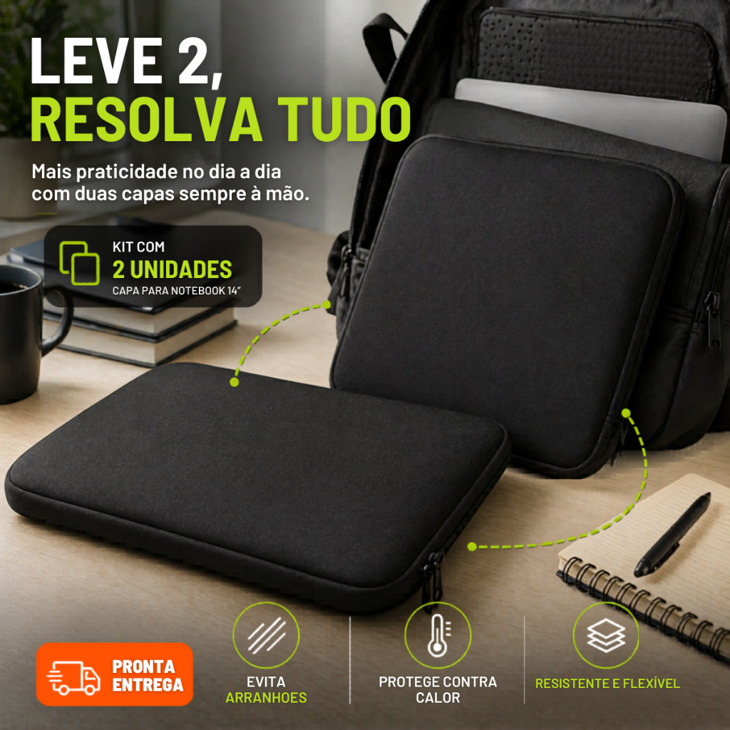Capa Luva Case Para Notebook Ultrabook 14.1 Polegadas Kit 2 Unidades Preto Melhor Custo-Beneficio Para Todas as Marcas