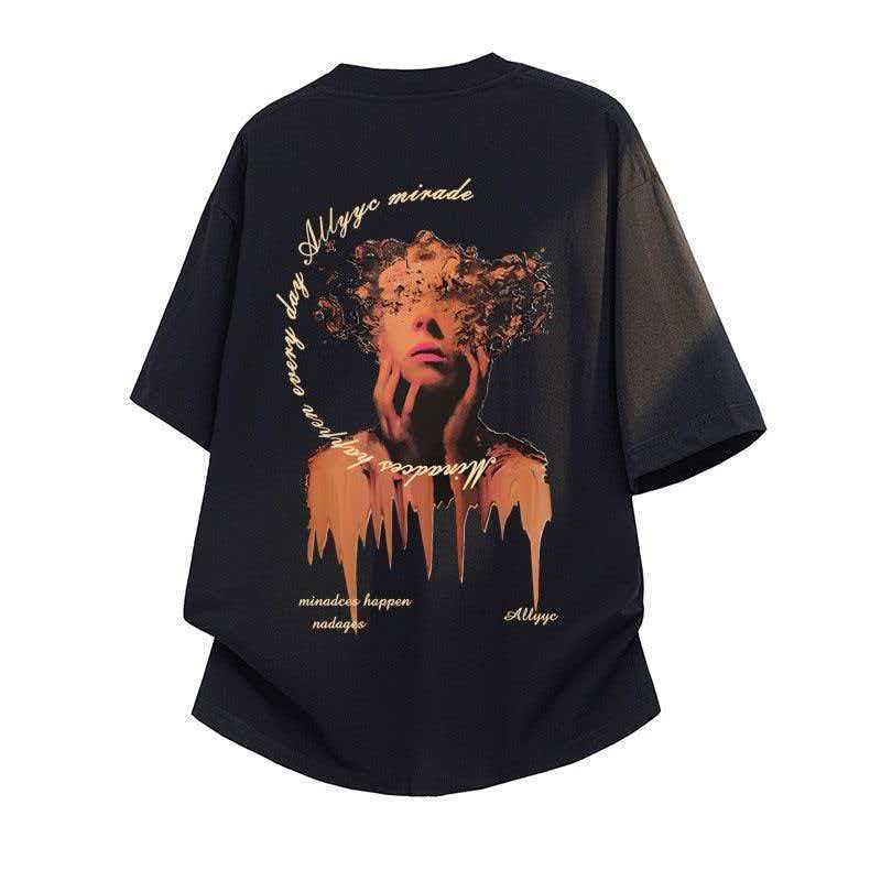 Camiseta Unissex Preta Oversize Estampa Arte Sombria Streetwear Algodão