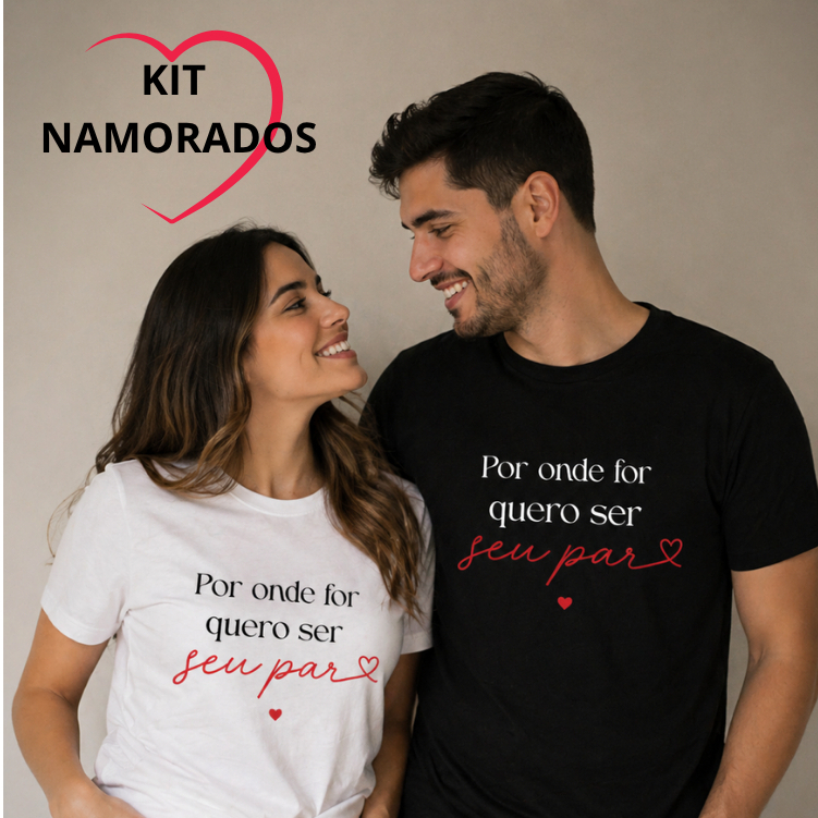 Kit Camiseta Casal Conjunto Dia dos Namorados T-shirt 100% Algodão