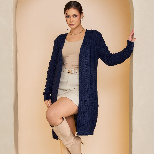 Casaco Cardigan Viena Detalhes Texturizados Elegante Confortável