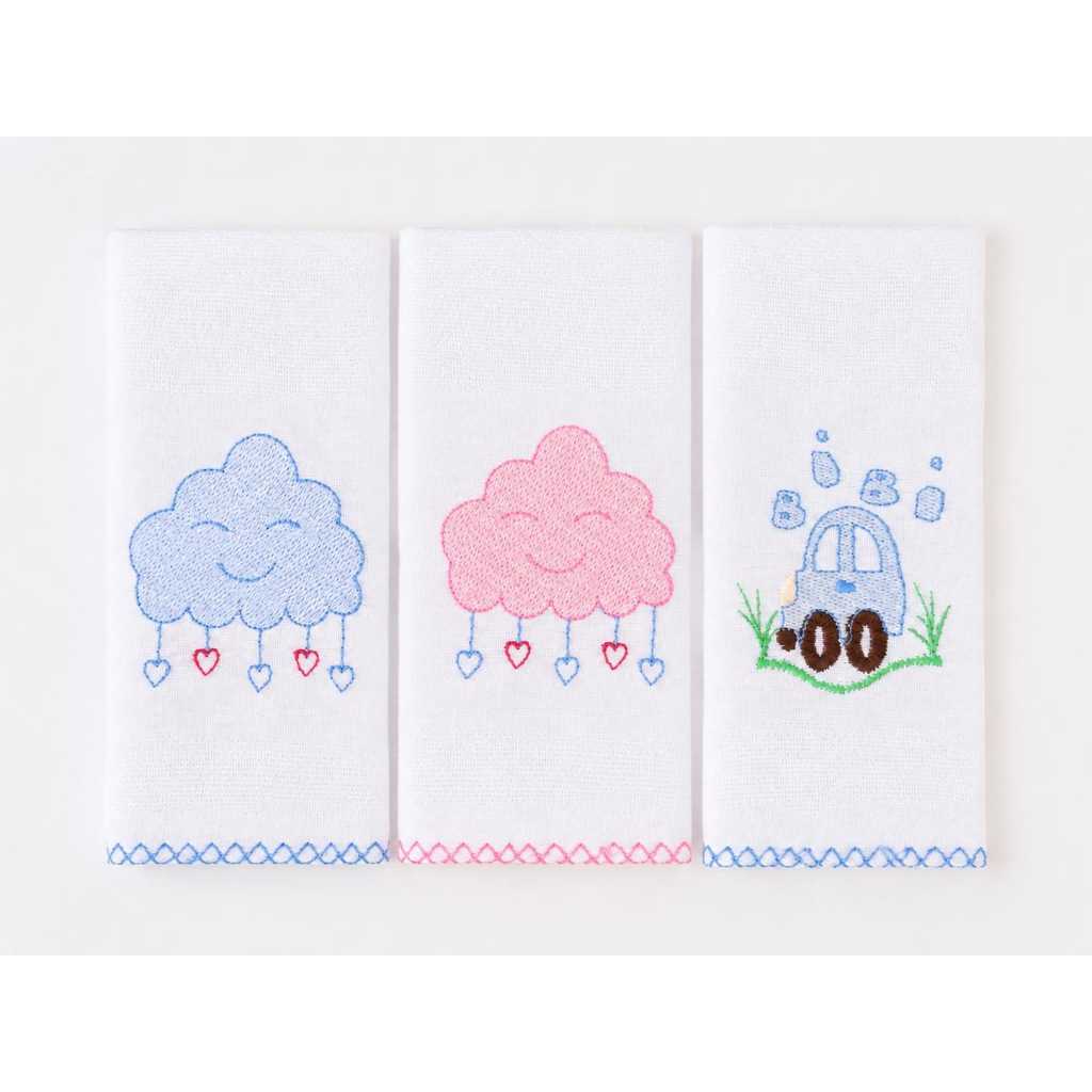 Kit 3 Panos de Boca Bebê Bordados | Toalhinha de Boca Macia para Recém-Nascido