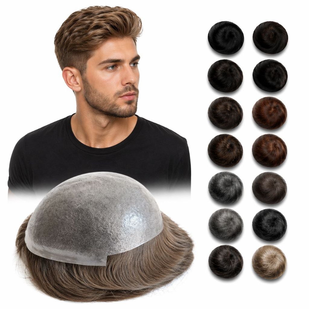 Protese Capilar Masculina Micropele 20X25  Em Nós Duplos Castanho Claro Medio Escuro Varias Cores