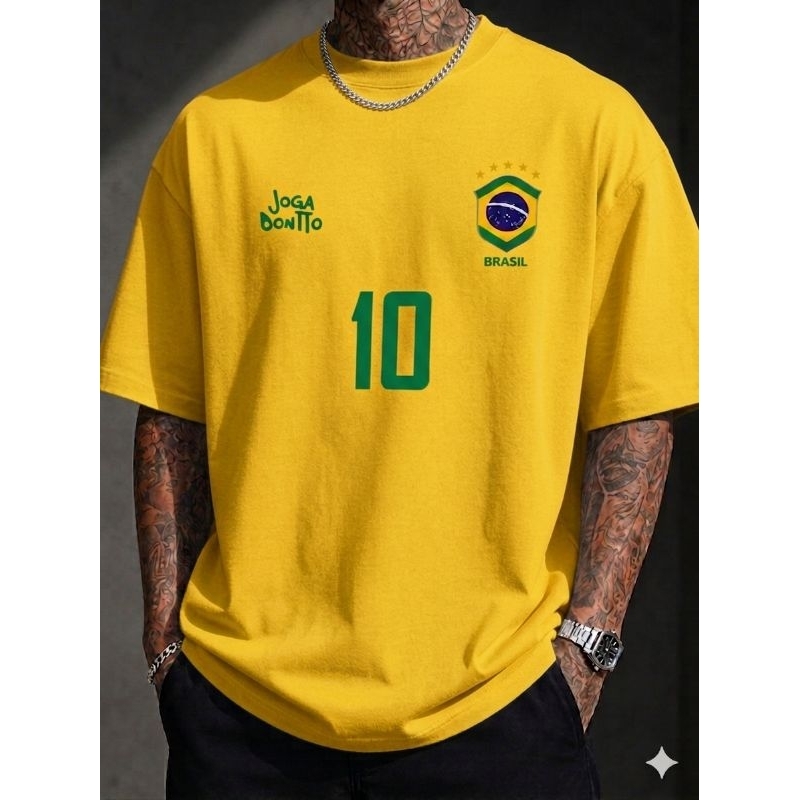 ​Camiseta Masculina Streetwear Joga Bonito Brasil 10 Algodão Premium Casual Lançamento