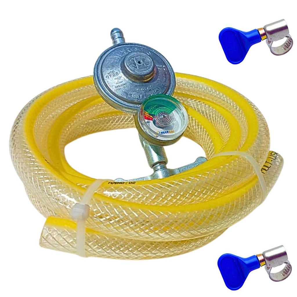 Kit Regulador De Gás Completo 3 metros Mangueira Reforçada Fogão Cooktop Botijão GLP