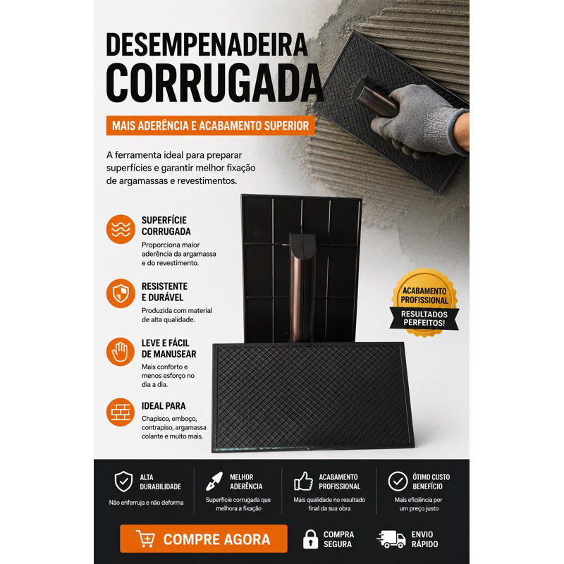 Desempenadeira Corrugada Profissional 31x18,5cm Para Argamassa Piso Azulejo Assentamento