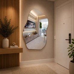 Espelho Orgânico Modelo Flame Decoração de Quarto Sala Banheiro Salão Estilo Minimalista