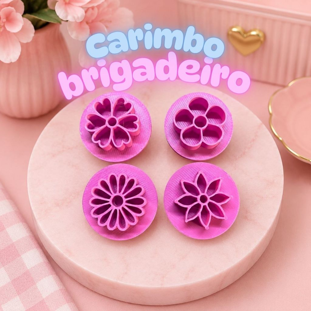 KIT Carimbo para Brigadeiro Flor 4 Modelos – Marcador Decorativo para Brigadeiro Gourmet e Doces - COR SORTIDA