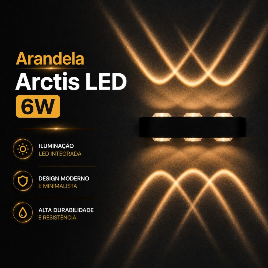 Arandela LED 6W Preta IP65 Arctis Embuled Bivolt Area Externa Interna Moderna Parede À Prova d'Água