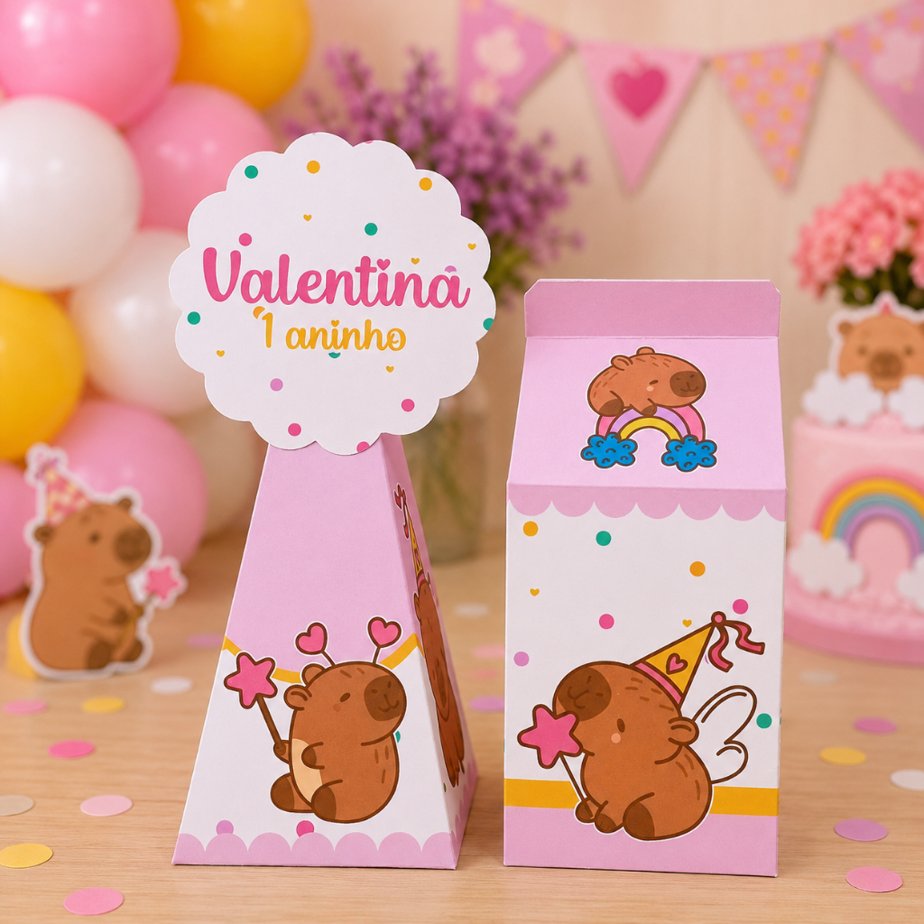 Kit Personalizado Capivara Rosa | Lembrancinhas para Festa Infantil | Caixinhas | Aniversário