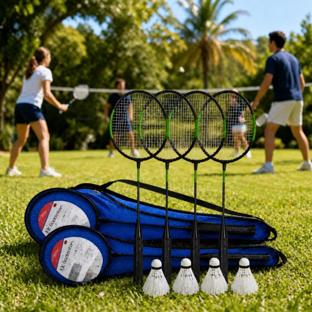 Kit Badminton 4 Raquetes + 4 Petecas Bolsas Jogo Esporte Completo Diversão Ar Livre Lazer